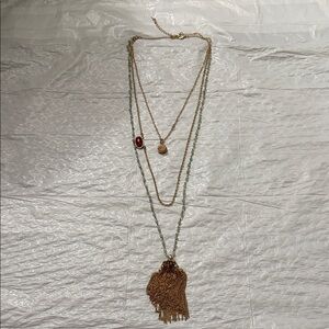 Chic Gold and Red Layered Necklace